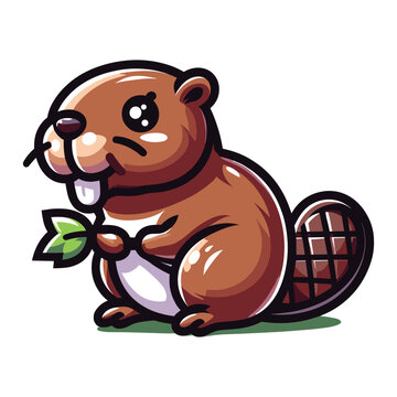 Cute adorable beaver cartoon character vector illustration, funny animal brown beaver flat design mascot logo template isolated on white background