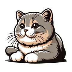 Obraz premium Cute adorable cat cartoon character vector illustration, funny kitty flat design template isolated on white background