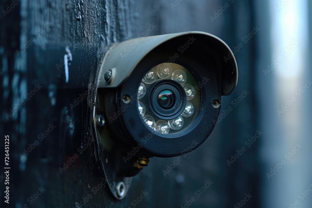 Leinwandbilder a close-up view of a camera mounted on a wall. this image can be used for various purposes