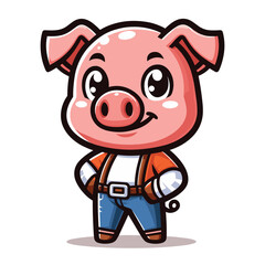 Fototapeta premium Cute adorable pig cartoon character vector illustration, funny piggy flat design template isolated on white background