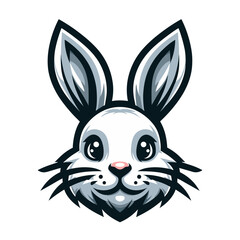Cute adorable rabbit head face cartoon character vector illustration, funny easter bunny flat logo design template isolated on white background