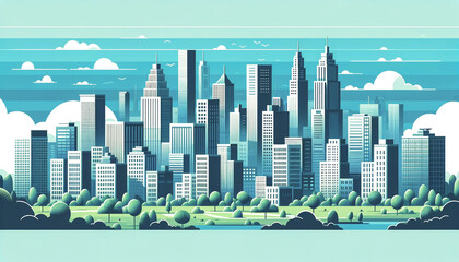 都市のイラスト　背景、壁紙　（ AI生成画像 ）
