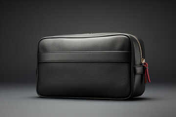 Black leather clutch on a dark background. 3d rendering. Studio shot. - obrazy, fototapety, plakaty