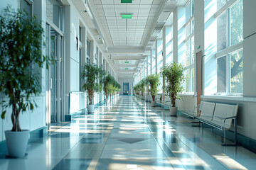 Interior of an empty corridor in a hospital. 3D rendering