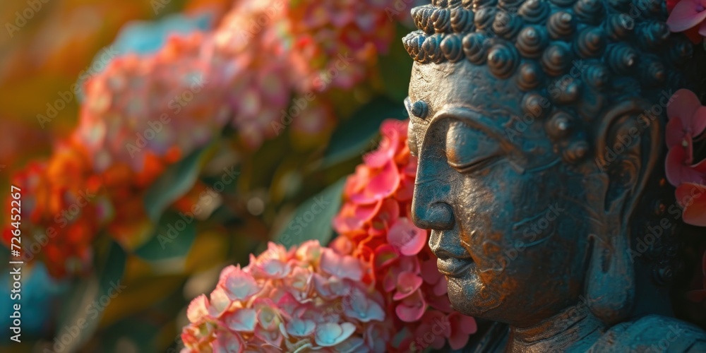 Aufkleber a statue of a person surrounded by beautiful flowers. perfect for adding a touch of elegance to any 