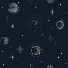 Dark celestial seamless pattern with esoteric vibes - 726452247