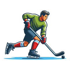 Obraz premium Ice hockey player sportsman vector illustration, winter sport activity, hockey male player design template isolated on white background