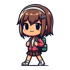 Cute little children stand with backpack, smiling kid heading to school cartoon character, vector illustration isolated on white background