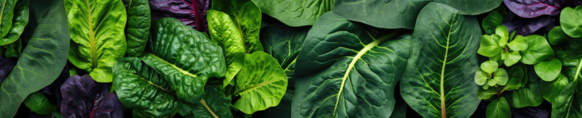Obraz premium Photo banner of different types of vegetable foliage and textures