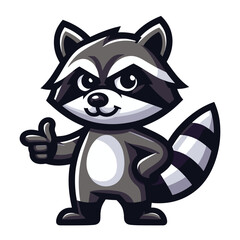 Cute adorable raccoon cartoon character vector illustration, funny racoon flat design template isolated on white background