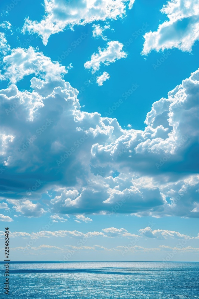 Aufkleber A peaceful and tranquil scene of a large body of water under a dramatic cloudy sky. Perfect for adding a sense of calmness and serenity to any project