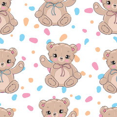 Hand Drawn Cute Teddy Bears seamless pattern vector illustration