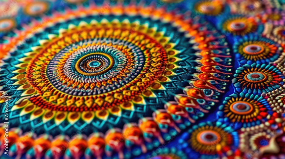Poster A close-up view of a vibrant and colorful painting displayed on a table. Perfect for adding a pop of color and creativity to any space