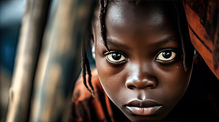 Innocent Gaze of an African Child - Generative AI - obrazy, fototapety, plakaty