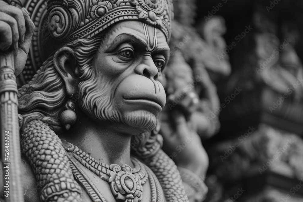 Poster A close-up view of a monkey statue. This image can be used for various purposes