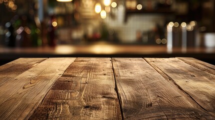 Rustic Wooden Kitchen Table with Vintage Background. - obrazy, fototapety, plakaty
