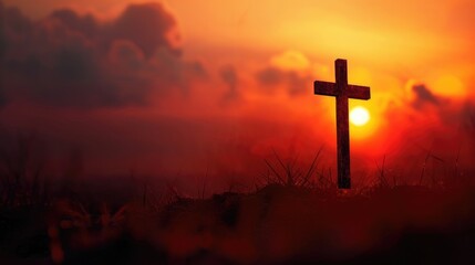 Crucifix Silhouette Against Fiery Sunset on Good Friday. - obrazy, fototapety, plakaty