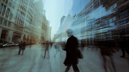 Motion blur of people walking in the city