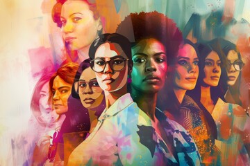 A powerful image celebrating International Women's Day, featuring diverse women from various professions, in a setting that signifies unity and empowerment. 