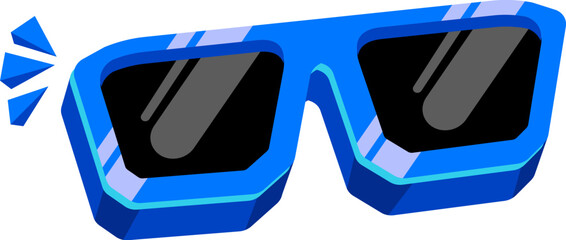 Blue sunglasses with black lens isolated on white background. Cartoon funny kids blue png summer sunglasses icon, label and sign. Cool hipster Sunglasses vector graphic illustration