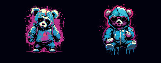 Urban Style Panda Bear in Hoodie: A Vibrant Vector Illustration of a Cool Panda with Street Art Influence, Perfect for Youthful, Edgy