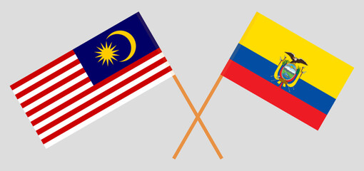 Crossed flags of Malaysia and Ecuador. Official colors. Correct proportion