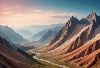 Mountain earth background with geological feel, fantastic mountains and landscapes - obrazy, fototapety, plakaty