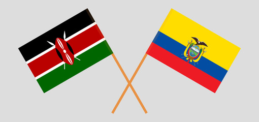 Crossed flags of Kenya and Ecuador. Official colors. Correct proportion