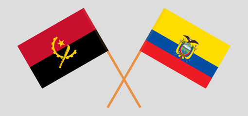 Crossed flags of Angola and Ecuador. Official colors. Correct proportion