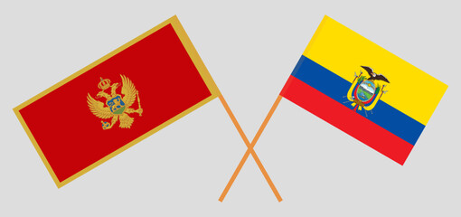 Crossed flags of Montenegro and Ecuador. Official colors. Correct proportion