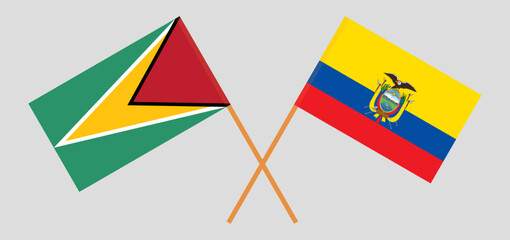 Crossed flags of Guyana and Ecuador. Official colors. Correct proportion
