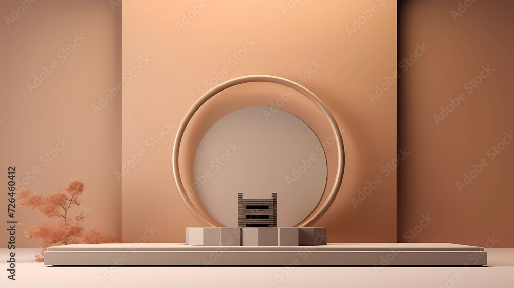 Poster 3d background of japanese style architectural podium. for branding and product presentation. generat