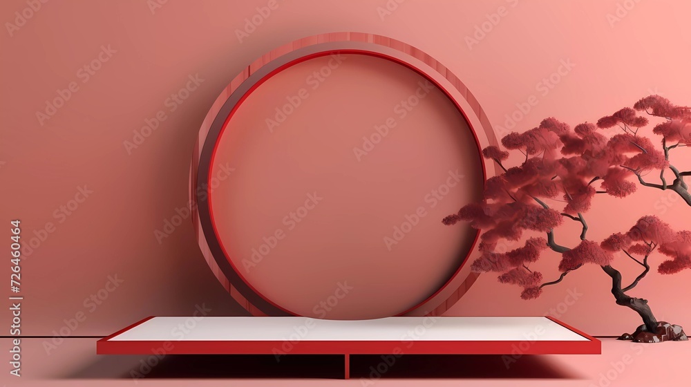 Poster 3d background of japanese style architectural podium. for branding and product presentation. generat