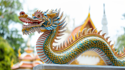 Fototapeta premium Thai dragon statue in temple, praya nak