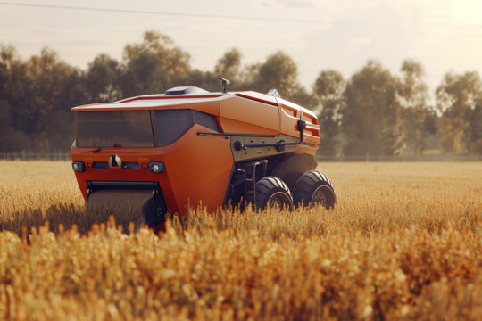 Self future driving unmanned autonomous rye harvester working in field