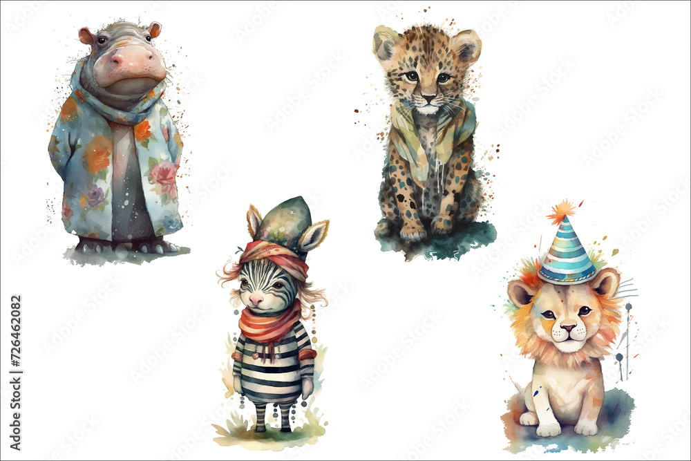 Canvas Prints Safari Animal set leopard, lion, zebra, hippopotamus in 3d style. Isolated  