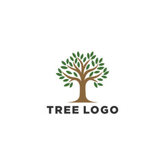 Tree logo icon template design. Garden plant natural line symbol. Green branch with leaves business sign. Vector illustration.