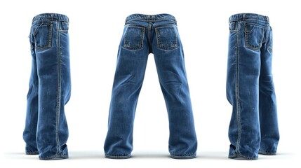 A set of three images featuring different views of a pair of jeans. Versatile and suitable for various uses