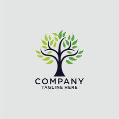 Obraz premium Tree logo icon template design. Garden plant natural line symbol. Green branch with leaves business sign. Vector illustration.