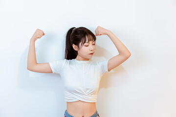 A girl in short sleeved shorts indoors