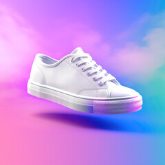 Blank White Sneaker on Colorful Background - Generative AI