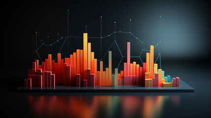 Colorful charts about financials on a black background. Concept of business ideas and design for business finance, inflation, and investment