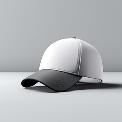 Modern Blank White Cap with Black Brim on a Grey Background - Generative AI