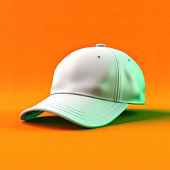 Blank White Baseball Cap on Orange Background - Generative AI
