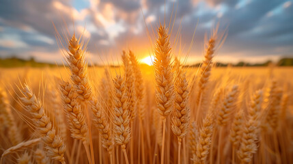 wheat field at sunset - The enlarged mature wheat is showing in golden hour