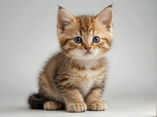 Cute chubby kitten on plain white background from Generative AI
