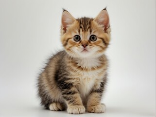 Cute chubby kitten on plain white background from Generative AI