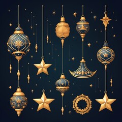 Arabic traditional Ramadan Kareem eastern lanterns. Golden balls