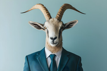 Ibex animal in a business suits at the studio on isolated background. Generative Ai
