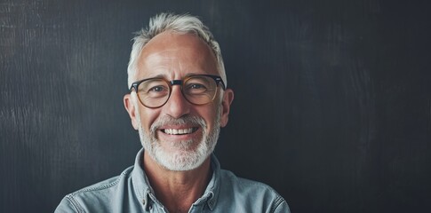 Close Up Portrait of a Cheerful Senior Man with Gray Hair - obrazy, fototapety, plakaty